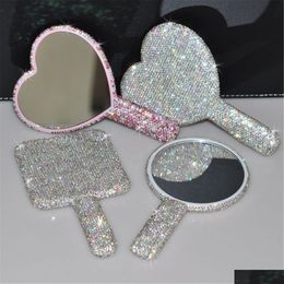 Miroirs compacts Miroirs compacts Miroir de luxe diamant main amour coeur femme poignée maquillage cosmétique beauté outils de poche vanité faire Dhxqv