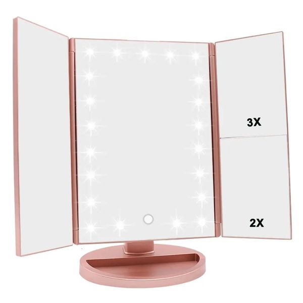 Miroirs compacts maquillage cosmétique miroir de maquillage à LED avec lumières USB charge pliable 22 miroirs de maquillage grossissants de lumière 231109