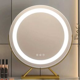 Espejos compactos Espejo de maquillaje cosmético con luz LED ajustable de viaje multicolor para tocador 15x lupa moteada Q240509