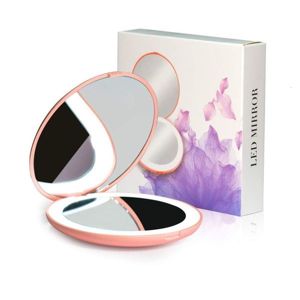 Espejos compactos Cosméticos Mini Bolsillo portátil LED Espejo de maquillaje con luz Recargable Mano 1X Lupa Maquillaje Plegable Belleza 230520