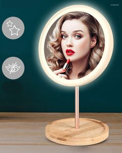 Compact Mirrors Deatchable houten led make -up spiegel touchscreen bureaublad make -up cosmetische USB opladen druppel 40#12