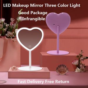 Miroirs Compacts De Bureau Led Miroir De Vanité En Forme De Coeur Réglable Trois Couleurs Lumière Cosmétique Rechargeable Miroirs De Maquillage 230818