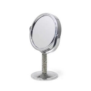 Miroirs compacts Bureau de maquillage rotatif Miroir de comptoir circulaire en métal argent double face Q240509
