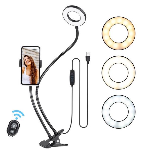 Espejos compactos Lámpara de anillo regulable Anillo de luz LED Trípode ajustable 3 modos para maquillaje Grabación de video Transmisión en vivo Selfie con trípode Compacto