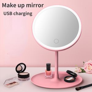 Compacte spiegels Mode roze make-upspiegel Staande ijdelheid 5X 10X vergrotende cosmetica met led-licht Desktop Witte schoonheidstafel 230613