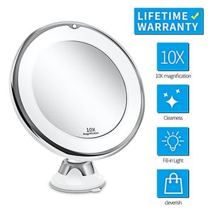 Compact Mirrors Flexible Makeup Mirror 10x Magnifying Mirrors 14 Led Lighted Touch Screen Vanity Mirror Portable Dressing Table Cosmetic Mirrors 231109