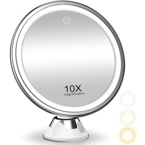 Miroirs compacts Miroir de maquillage flexible 3 couleurs éclairage écran tactile miroir de courtoisie 10X miroirs grossissants miroir cosmétique à ventouse portable 230826