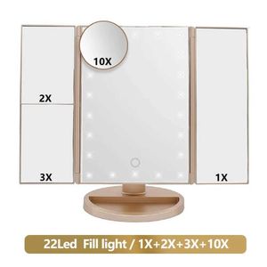 Miroirs compacts Miroir de maquillage pliable avec lumière LED 3 1x 2x panier de bureau 3x Interrupteur tactile rotatif dimmable Q240509