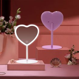 Compacte spiegels hartspiegel roze make-up met led-licht espejo maquillaje luz cute Opladen 230615