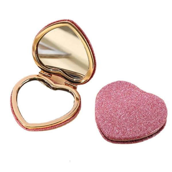 Miroirs compacts Miroir de maquillage en forme de coeur fille mignon petit miroir portable étudiant miroir pliant outil de beauté de poche 231202