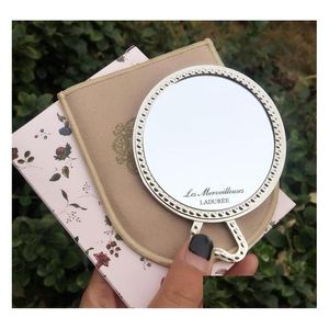 Compact Mirrors Laduree Les Merveilleuses Miroir de Poche Hand Mirror Vintage Metal Holder Pocket Cosmetics Make -up met Carry Bag Re DHF81