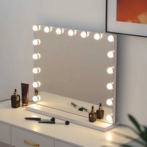 Miroirs compacts grand miroir de vanité avec lumières 16 ampoules LED 3 couleurs pour l'éclairage de maquillage de chambre à coucher blanc Q240509