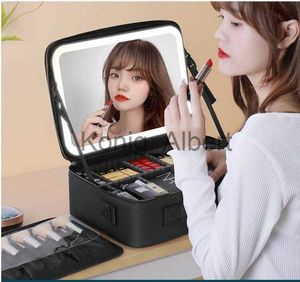 Espejos compactos led hd espejo caja de almacenamiento de maquillaje cosmético organizar Bolsa de maquillaje Bolsos de mujer Smart LED Light Mirror Travel Beauty Toiletry x0803