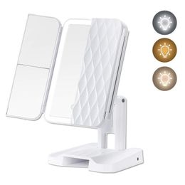 Miroirs compacts LED Light Makeup 23X Magnifying Cosmetic 3 Fold Vanity 180 Rotation Réglable Touch Dimmer Table 230314