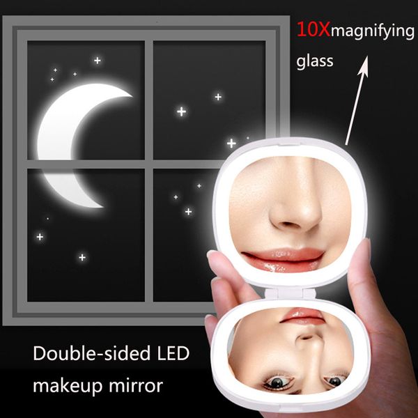 Miroirs compacts Miroir de maquillage à lumière LED Lumière de remplissage de maquillage Miroir double face Lumière tactile Gradation Charge 10X Loupe Fille Cadeau 230826