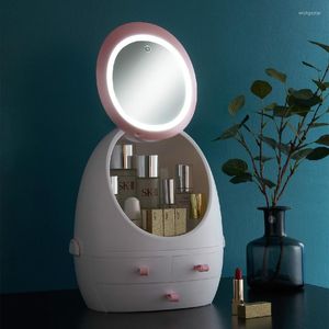 Miroirs compacts à lumière LED, organisateur de maquillage, miroir HD, boîte de rangement de cosmétiques, portable, créatif, résistant à la beauté, tiroir étanche