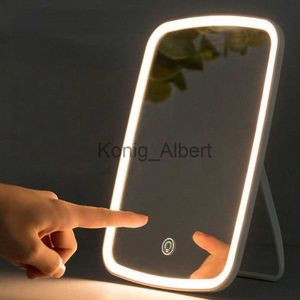 Espejos compactos Espejo con luz LED con iluminación Dormitorio inteligente Espejo de maquillaje Tocador Escritorio recargable Pantalla táctil Espejo de escritorio x0803