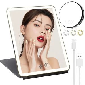 Miroirs compacts Miroir de maquillage LED avec lumière Portable pliable bureau de voyage Table de vanité bain chambre outils de maquillage miroirs de maquillage éclairés 231113