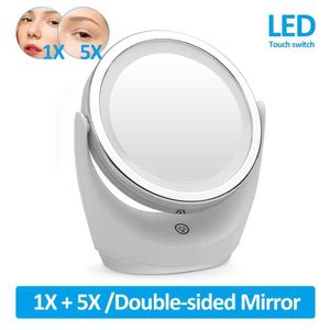 Compact Mirrors LED Makeup Mirror 1x 5x vergrote roterende draagbare dubbelzijdige met licht Q240509