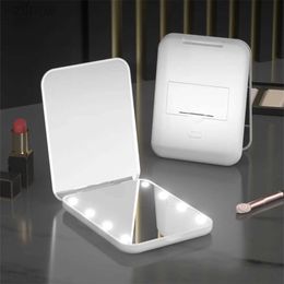 Miroirs compacts Mamorage de maquillage LED Modèle de batterie 2 fois Miroir double face élargi portable Miroir de maquillage pliant 8 Perles légères D240510