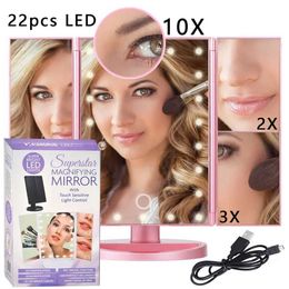 Compact Mirrors Led Makeup Mirror Licht 10x vergrootglas batterij ijdelheid mini Bathtub Beauty Badkamer Intelligente Zuiging Cup Q240509