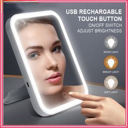 Compact Mirrors Led Makeup Mirror Touch Screen 3 Licht draagbaar staande opvouwbare ijdelheid Mirroir 5x vergrootcompect Cosmetica Mirror 230823