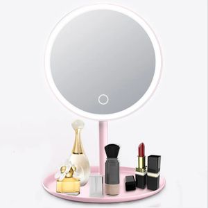 Miroirs compacts Miroir de maquillage à LED stockage USB miroir facial LED variateur tactile réglable miroir de vanité LED miroir cosmétique de bureau debout 231021