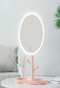 Miroirs compacts Miroir de maquillage LED avec lumière dames lampe de rangement bureau rotatif vanité forme ronde pour chambre cosmétique 3501629