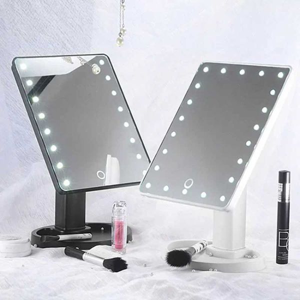 Miroirs compacts Miroir de maquillage sensible à LED avec 22 perles lumineuses et un bureau rotatif à 360 ° équipé d'un boîtier de stockage pour Q240509