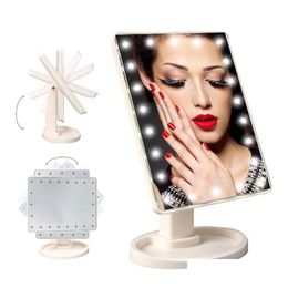 Espejos compactos LED Touch Sn Espejo de maquillaje Tocador profesional con 16/22 luces Salud Belleza Encimera ajustable 360 Gota giratoria Dhrpy