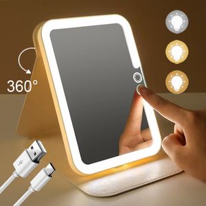 Miroirs compacts Led Miroir de courtoisie avec lumières Grand Portable Pliable Voyage Lumineux Dressing Desk Light Up Make Female MakeupTools 230615