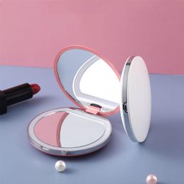 Miroirs Compacts Miroir De Maquillage Léger Portable Mini Cosmétique Loupe Poche Ronde Maquillage USB Rechargeable MirrorCompact