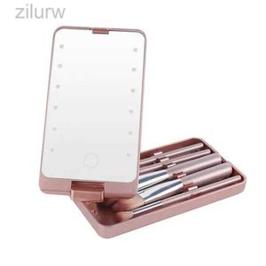 Compact spiegels verlichting make -up spiegel roterende persoonlijke schoonheid spiegel met 5 make -upborstels reismake -up accessoires multi -functionele verlichting d240510