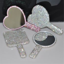 Miroirs compacts Miroir de luxe en diamant à main, miroir en forme de cœur d'amour, poignée féminine, maquillage, cosmétiques, outils de beauté, miroir de maquillage pour filles 230823