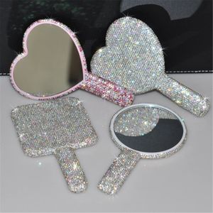 Espejos compactos Espejo de mano de diamante de lujo Espejo de corazón de amor Herramienta de belleza y maquillaje de mano para mujer Espejo de maquillaje de mano 231202