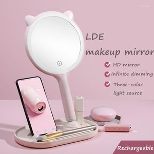 Compacte spiegels vormen spiegel met LED -licht verstelbare aanraking diming vulling desktop mobiele telefoon houder handheld schoonheid mirrorCompact