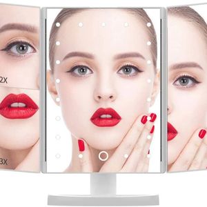 Compacte spiegels Make-up LED-spiegelverlichting Make-up witte driebladige spiegel 21 LED-make-upspiegel Verlichte spiegel met touchscreen Dubbele voeding 231113