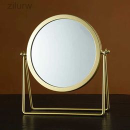 Miroirs compacts MADEUR MIRROIR lampe luxe rétro European Metal Gold Home Desktop Square Circular Mirror Dormitory Makeup Mador D240510