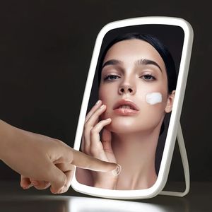 Compacte spiegels Make-upspiegel Touchscreen make-upspiegel met LED 3 kleuren Licht USB Oplaadbaar touchscreen Cosmetische spiegel Gereedschap voor reizen 231109