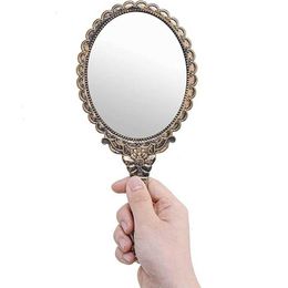 Espejos compactos Espejo de maquillaje con mango de maquillaje de encaje mano de mano elegante Q240509