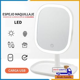 Miroirs compacts miroir de maquillage avec lumière LED Table rotative à 180 degrés cosmétiques réglables 3 Modes de couleur miroir de vanité Compact