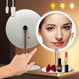 Miroirs compacts miroir de maquillage avec lumière LED coiffeuse portable bureau miroirs debout pour salle de bain grand miroir de vanité outil de maquillage 231018
