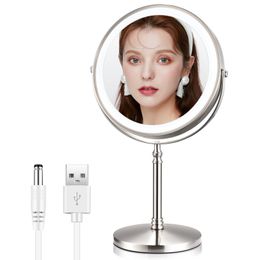 Miroirs compacts Miroir de maquillage avec lampe lumineuse 10x grossissant miroir de courtoisie de bureau rétro-éclairé lumière réglable miroir cosmétique debout 230829