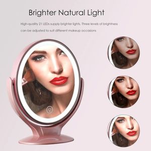 Miroirs compacts Miroir de maquillage avec lumière double face miroir grossissant 1X/7X rechargeable par USB miroir LED autoportant rotatif à 360 ° pour Makeu 231113