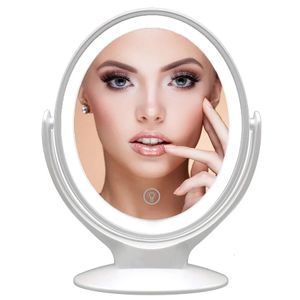 Miroirs compacts Miroir de maquillage avec lumière double face miroir grossissant 1X/7X rechargeable par USB miroir LED autoportant rotatif à 360 ° pour Makeu 231021