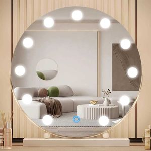 Miroirs compacts Mamorage de maquillage avec lumières 3 couleurs Éclairage grand maquillage Port USB 10x Gagnifing Gurnal Smart Touch Q240509