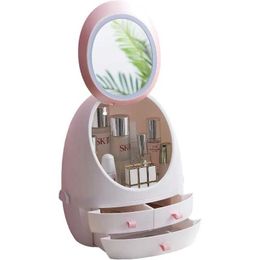 Organisateur de maquillage compact Organisateur de salle de bain Bijoux moderne et boîtier d'affichage des cosmétiques avec miroir lumineux LED Q240509