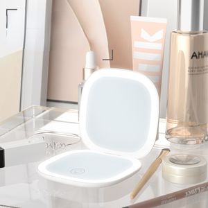 Compact Mirrors Mini Compact LED Make -up Mirror met licht 5x vergroot Small Pocket draagbare reis roze zwart opvouwbare cosmetische ijdelheid Mirrors 230818