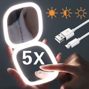 Compacte spiegels Mini compacte led-make-upspiegel met licht 5x vergrotend Klein zakje Draagbaar Reizen Roze Zwart Opvouwbare cosmetische make-upspiegels 230826