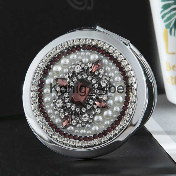 Miroirs Compacts Mini Poche Beauté Cosmétique Maquillage Miroir De Mariage Cadeau De Noël Rétro Vintage Cristal Fleur Pliable Miroir Grossissant Maquillage x0803